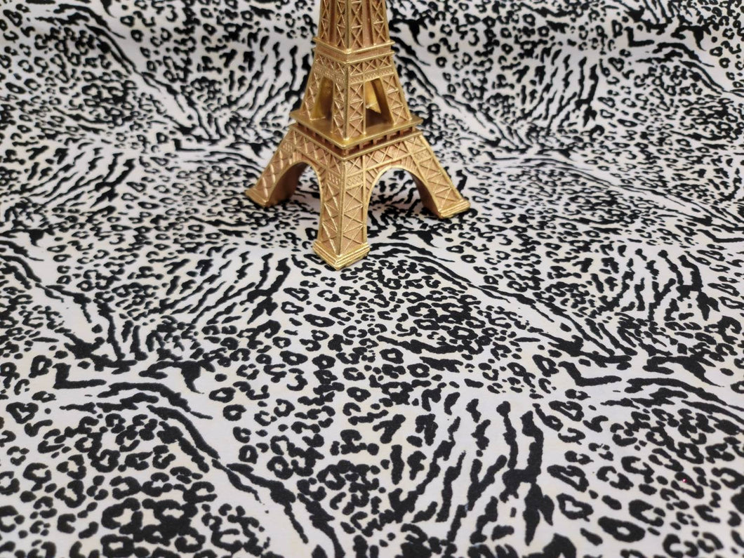 Fabric By The Yard Animal Print Pattern Stretch Jersey Knit Cheetah Soft Fabric Dress Clothing Decoration Background Draping Black and White