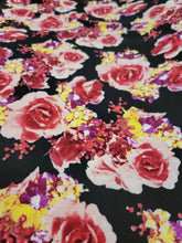 Load image into Gallery viewer, Fabric Sold By The Yard Liverpool Pink Blush Floral Flowers Black Background Stretch Knit Liverpool Roses Print  Dress Stretch Textured
