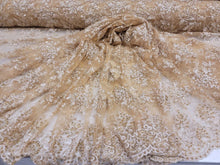 Load image into Gallery viewer, Fabric Sold By The Yard Gold Beaded Lace Embroidery Floral Flowers Sequin On Mesh Bridal Evening Dress Fashion Gown Quinceañera Dress
