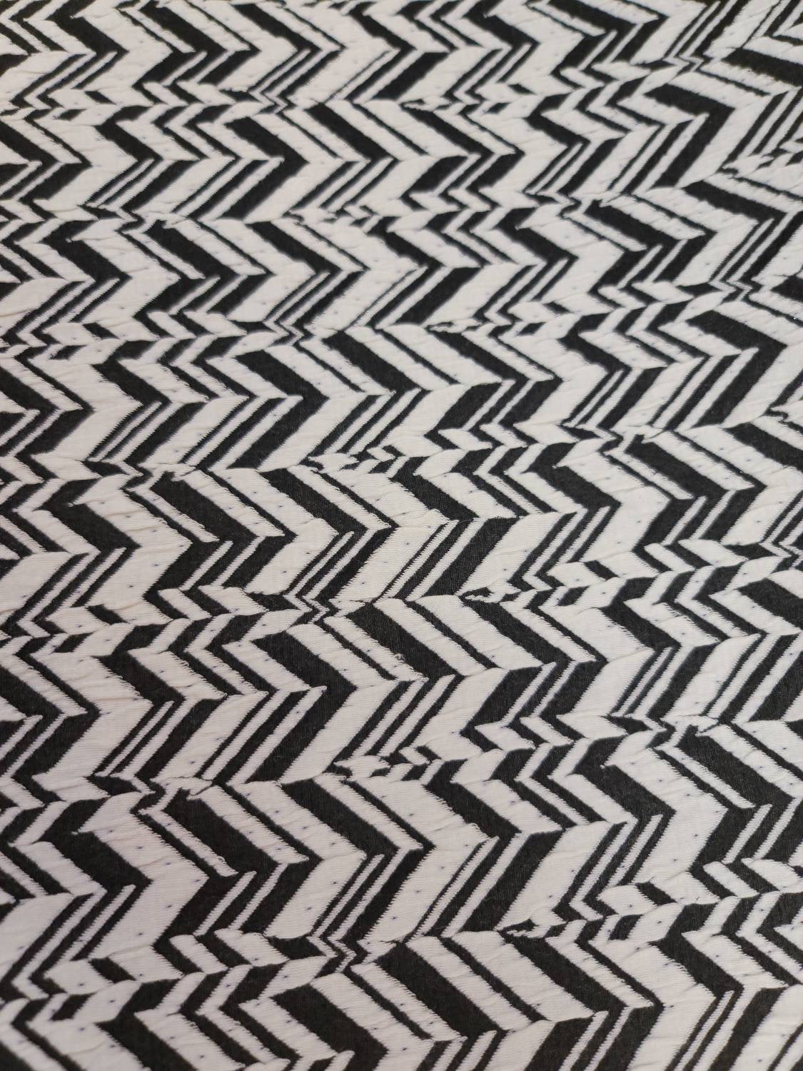 100% Rayon Chally Chevron off White and Black Fabric by the Yard 58 Inches  Wide