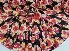 Load image into Gallery viewer, Fabric Sold By The Yard Liverpool Pink Blush Floral Flowers Black Background Stretch Knit Liverpool Roses Print  Dress Stretch Textured
