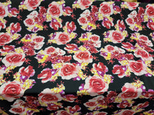 Load image into Gallery viewer, Fabric Sold By The Yard Liverpool Pink Blush Floral Flowers Black Background Stretch Knit Liverpool Roses Print  Dress Stretch Textured
