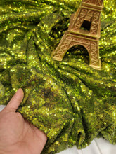 Load image into Gallery viewer, Sequin Fabric By The Yard Olive Green Sequin On Mesh Stretch Fashion Fabric Dress Draping Clothing Decoration Custom Background Glitz Sequin
