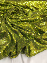 Load image into Gallery viewer, Sequin Fabric By The Yard Olive Green Sequin On Mesh Stretch Fashion Fabric Dress Draping Clothing Decoration Custom Background Glitz Sequin
