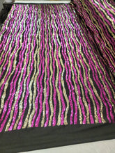 Load image into Gallery viewer, Fabric By The Yard Gold and Fuchsia Sequin Embroidered On Black Stretch Spandex Fashion Fabric Fir Dress Draping Clothing Decoration
