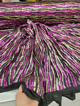 Load image into Gallery viewer, Fabric By The Yard Gold and Fuchsia Sequin Embroidered On Black Stretch Spandex Fashion Fabric Fir Dress Draping Clothing Decoration
