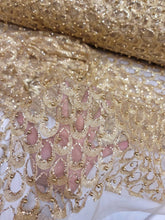 Load image into Gallery viewer, Fabric By The Yard Gold Glitter Lace Sparkle Beaded Lace Prom Gown Bridal Evening Dress Quinceañera Gold Lace
