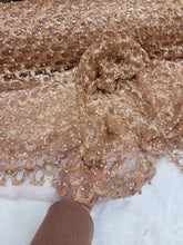 Load image into Gallery viewer, Fabric Sold By The Yard Glitter Lace Choose option Silver, Rose Gold, Gold Pearls On Mesh Shine Sparkle Lace Prom Bridal Evening Dress
