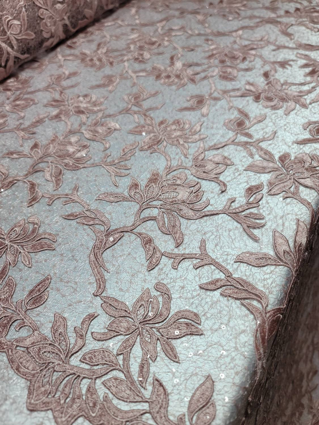 Fabric By The Yard Dusty Rose Embroidery Floral Flowers Clear Sequin On Spider Web Mesh Embroidery Dress Fashion Lace Guipure Heavy Embroide