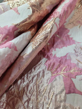 Load image into Gallery viewer, Fabric Sold By The Yard Pink Gold Brocade Jacquard Metallic Maple Leaves Fashion Fabric For Dress Clothing
