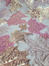 Load image into Gallery viewer, Fabric Sold By The Yard Pink Gold Brocade Jacquard Metallic Maple Leaves Fashion Fabric For Dress Clothing
