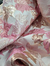 Load image into Gallery viewer, Fabric Sold By The Yard Pink Gold Brocade Jacquard Metallic Maple Leaves Fashion Fabric For Dress Clothing
